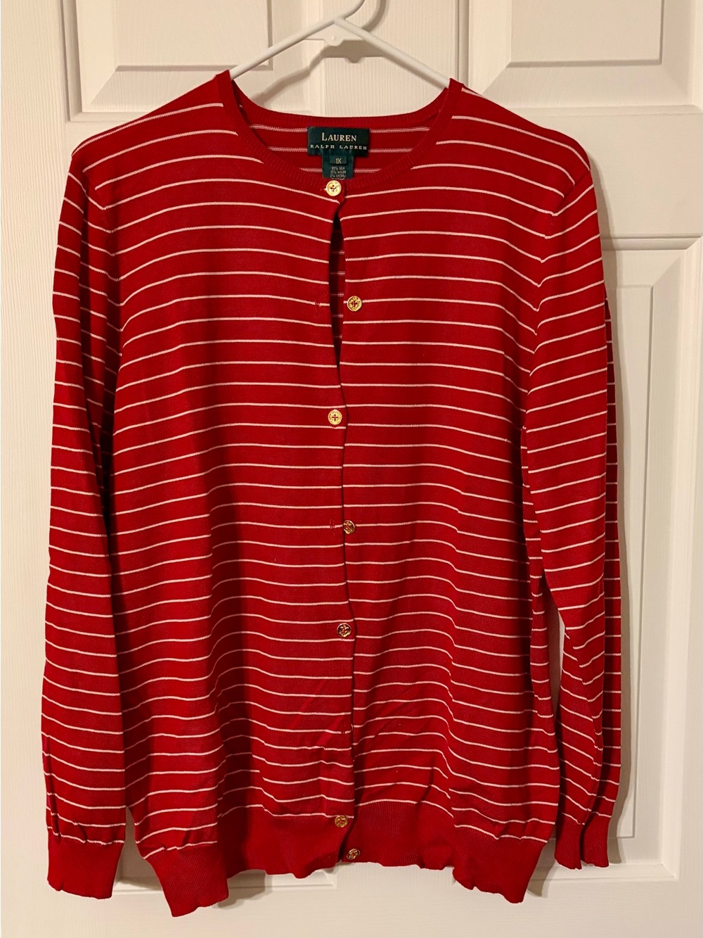 Lauren Ralph Lauren Red and White Striped Button-Front Cardigan